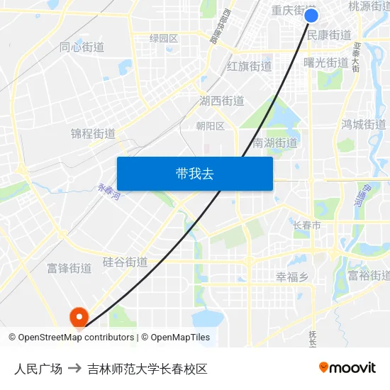人民广场 to 吉林师范大学长春校区 map