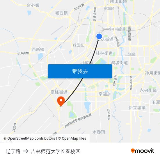辽宁路 to 吉林师范大学长春校区 map