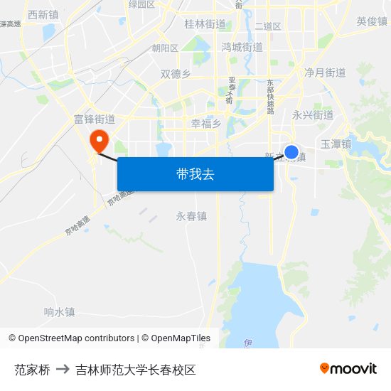 范家桥 to 吉林师范大学长春校区 map