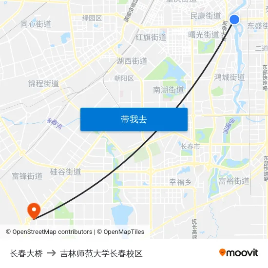 长春大桥 to 吉林师范大学长春校区 map