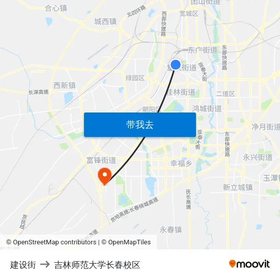 建设街 to 吉林师范大学长春校区 map