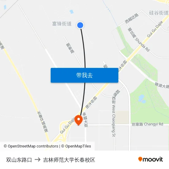 双山东路口 to 吉林师范大学长春校区 map