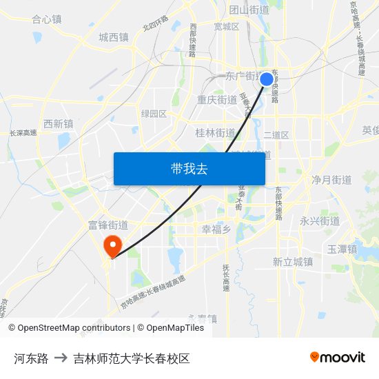 河东路 to 吉林师范大学长春校区 map