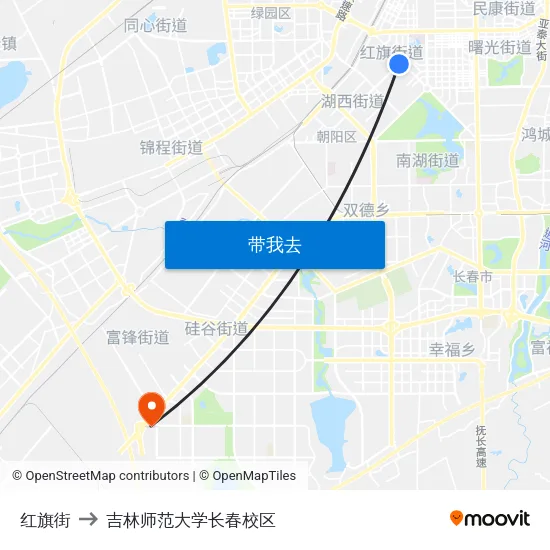 红旗街 to 吉林师范大学长春校区 map