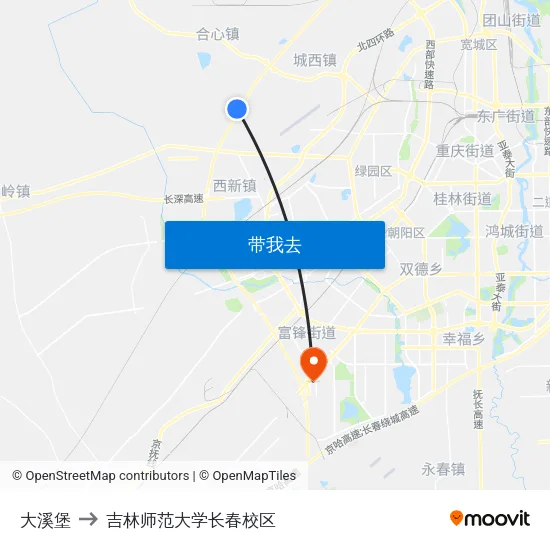 大溪堡 to 吉林师范大学长春校区 map