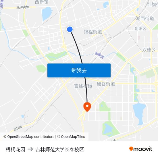 梧桐花园 to 吉林师范大学长春校区 map