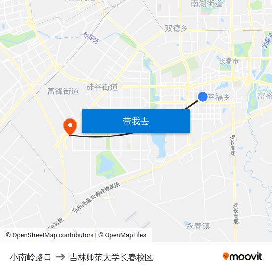 小南岭路口 to 吉林师范大学长春校区 map