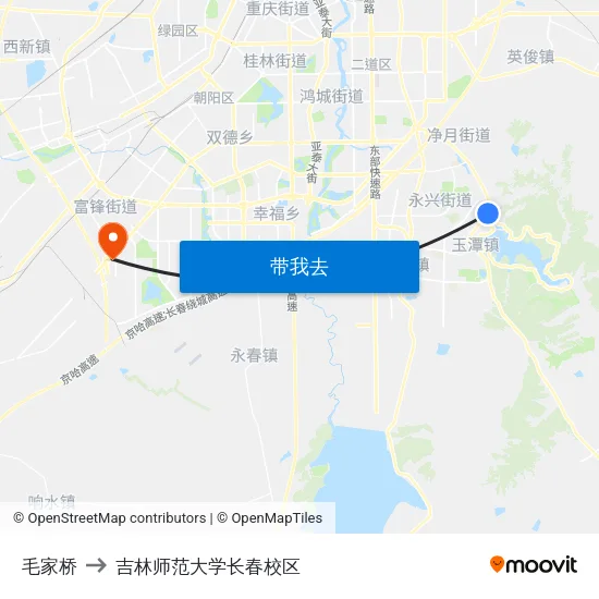 毛家桥 to 吉林师范大学长春校区 map