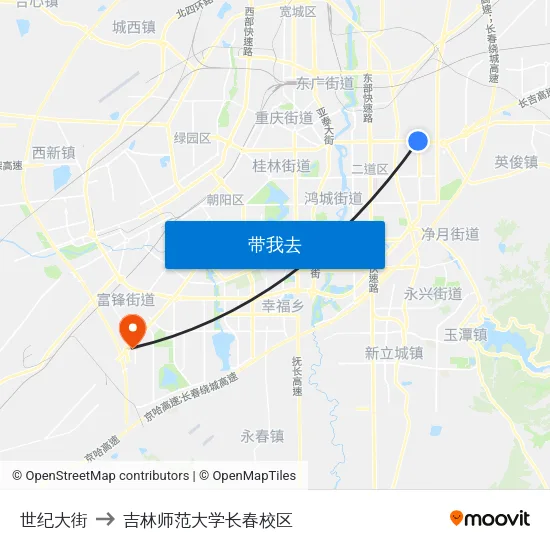 世纪大街 to 吉林师范大学长春校区 map