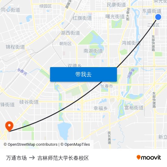 万通市场 to 吉林师范大学长春校区 map