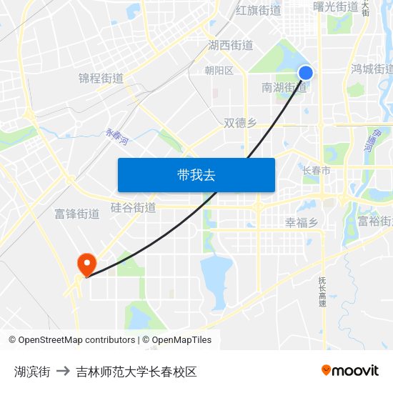 湖滨街 to 吉林师范大学长春校区 map