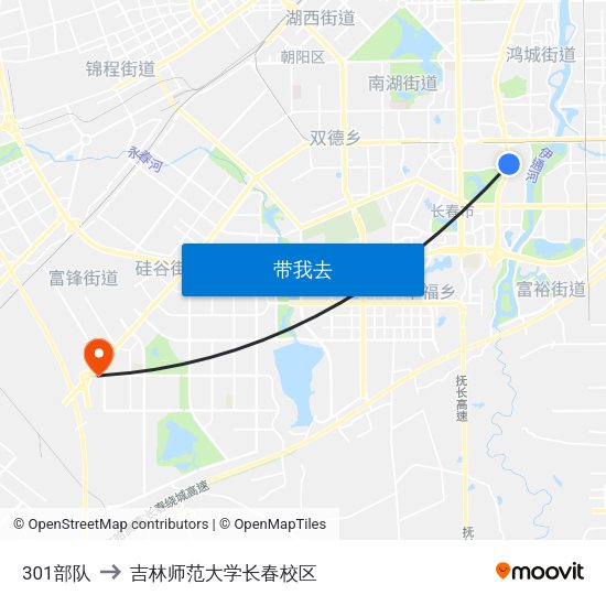 301部队 to 吉林师范大学长春校区 map