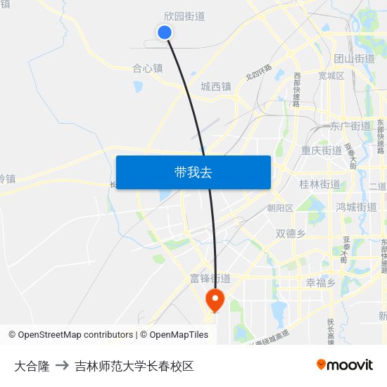 大合隆 to 吉林师范大学长春校区 map