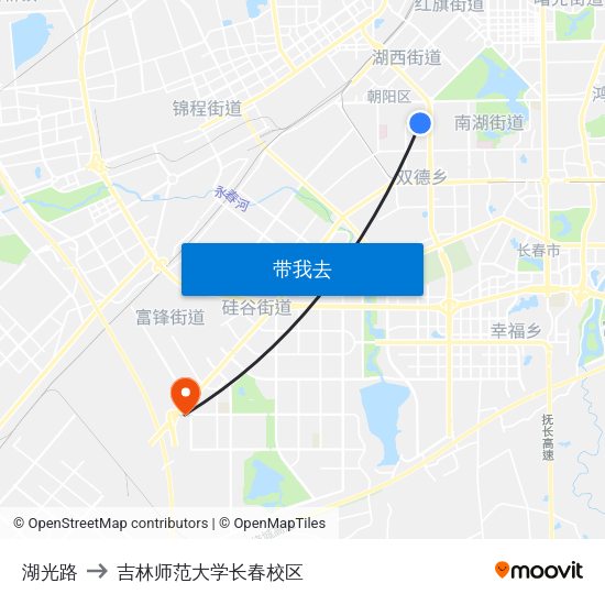 湖光路 to 吉林师范大学长春校区 map