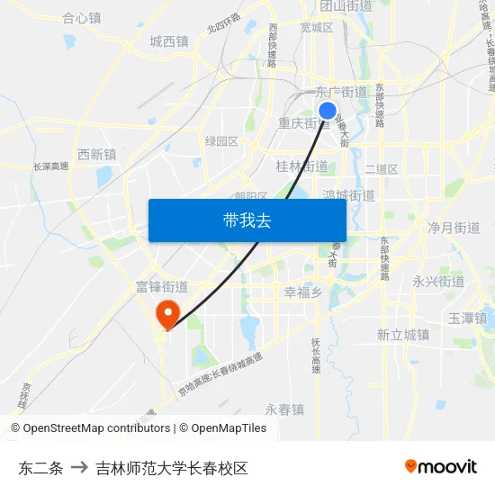 东二条 to 吉林师范大学长春校区 map