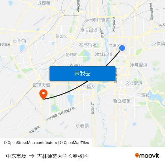 中东市场 to 吉林师范大学长春校区 map