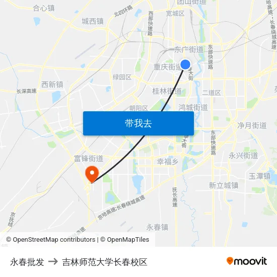 永春批发 to 吉林师范大学长春校区 map