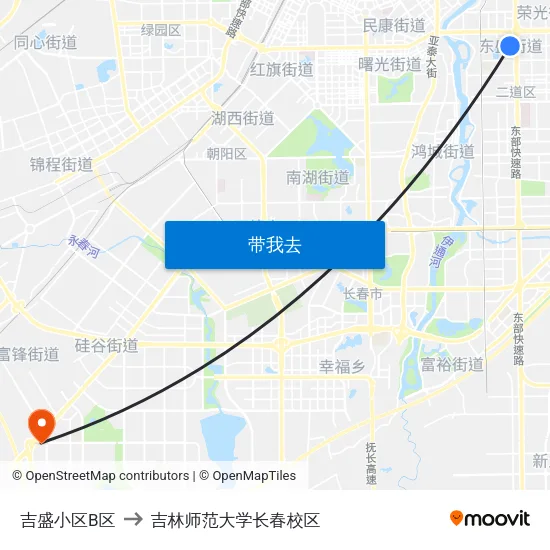 吉盛小区B区 to 吉林师范大学长春校区 map