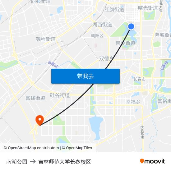 南湖公园 to 吉林师范大学长春校区 map