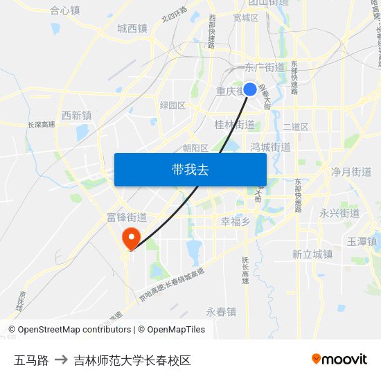 五马路 to 吉林师范大学长春校区 map