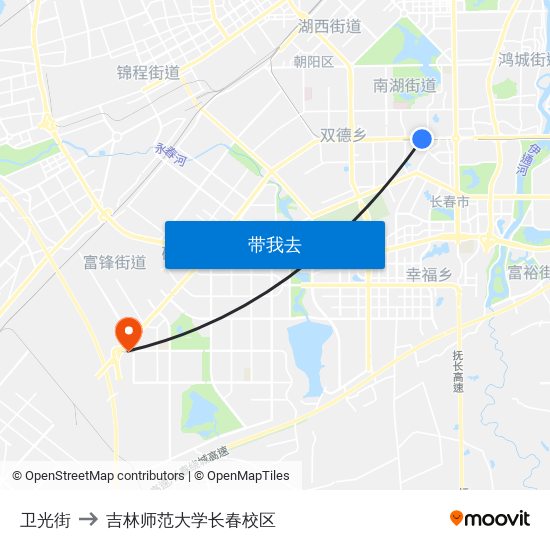 卫光街 to 吉林师范大学长春校区 map