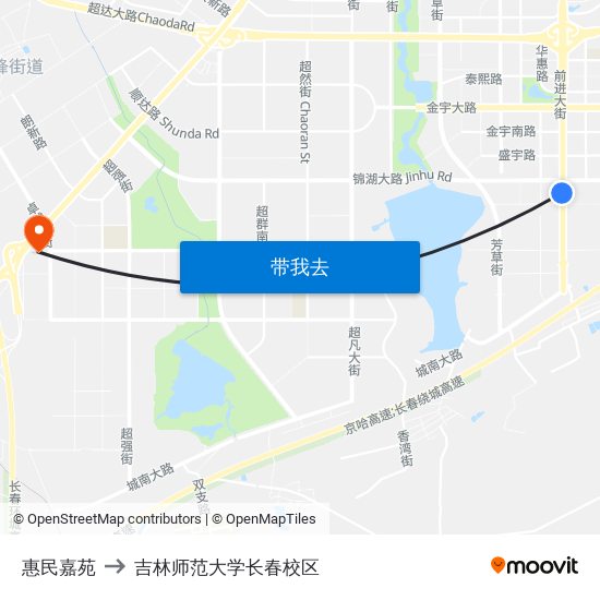 惠民嘉苑 to 吉林师范大学长春校区 map