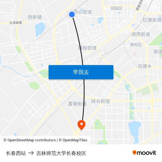 长春西站 to 吉林师范大学长春校区 map