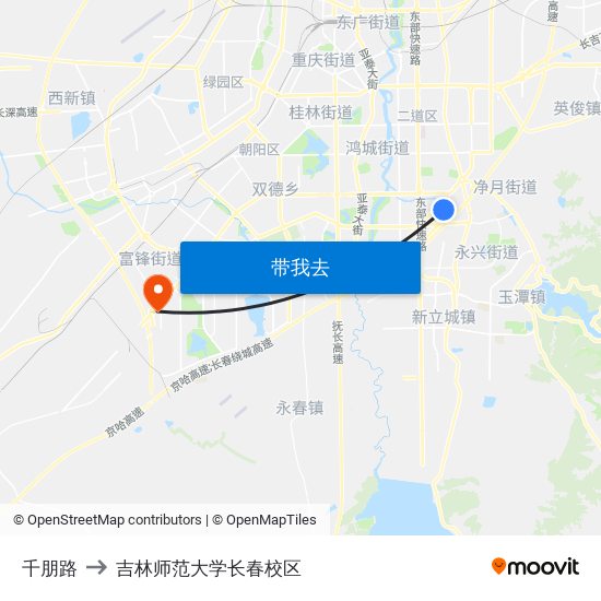 千朋路 to 吉林师范大学长春校区 map