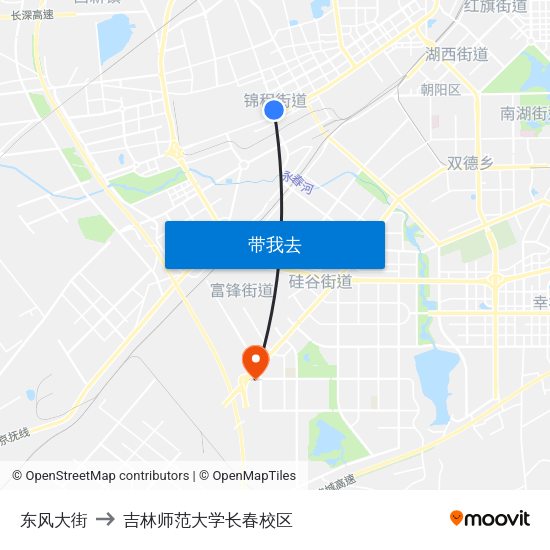 东风大街 to 吉林师范大学长春校区 map