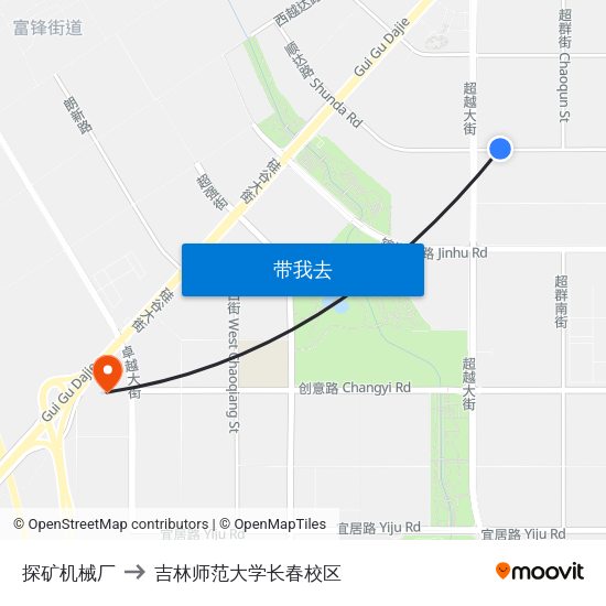 探矿机械厂 to 吉林师范大学长春校区 map