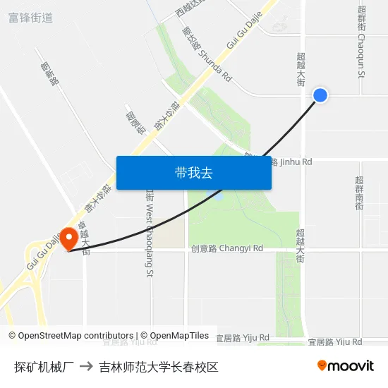 探矿机械厂 to 吉林师范大学长春校区 map
