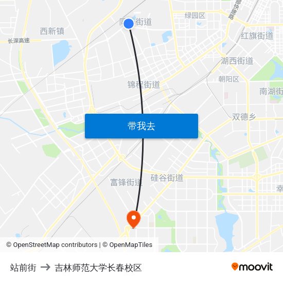 站前街 to 吉林师范大学长春校区 map