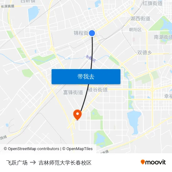 飞跃广场 to 吉林师范大学长春校区 map