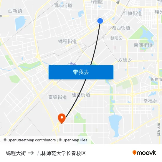锦程大街 to 吉林师范大学长春校区 map