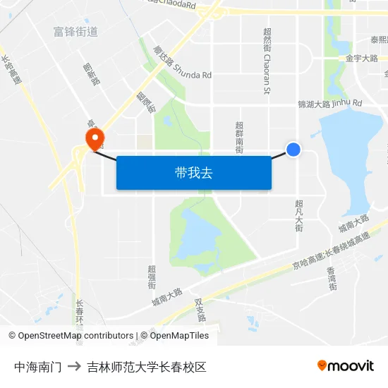 中海南门 to 吉林师范大学长春校区 map
