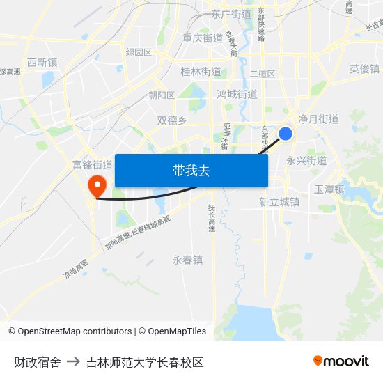 财政宿舍 to 吉林师范大学长春校区 map