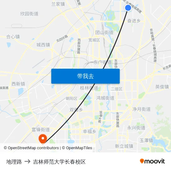 地理路 to 吉林师范大学长春校区 map