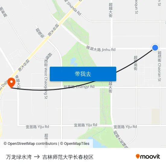 万龙绿水湾 to 吉林师范大学长春校区 map