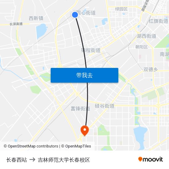 长春西站 to 吉林师范大学长春校区 map