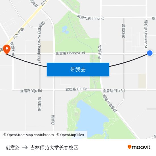 创意路 to 吉林师范大学长春校区 map