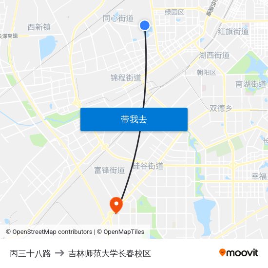 丙三十八路 to 吉林师范大学长春校区 map