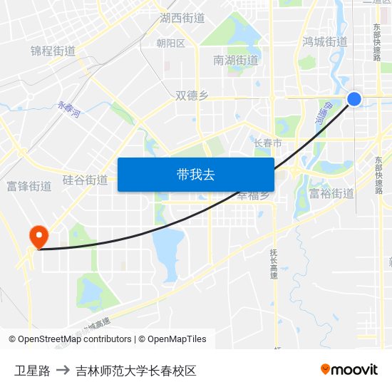 卫星路 to 吉林师范大学长春校区 map