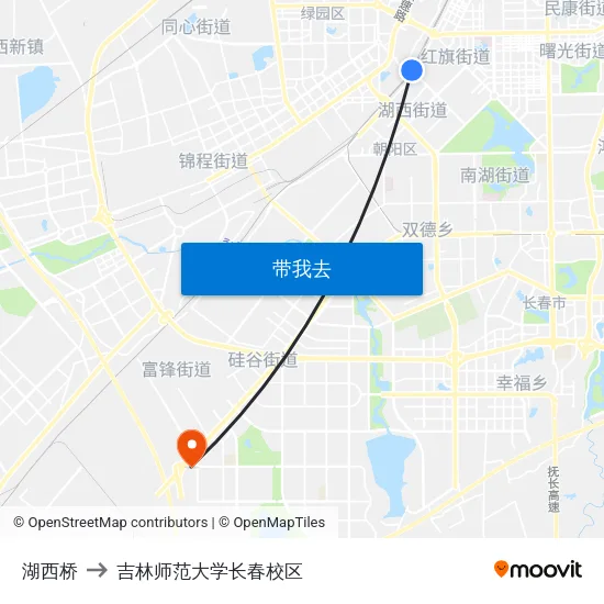 湖西桥 to 吉林师范大学长春校区 map