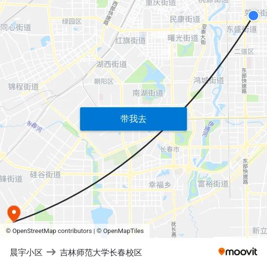 晨宇小区 to 吉林师范大学长春校区 map