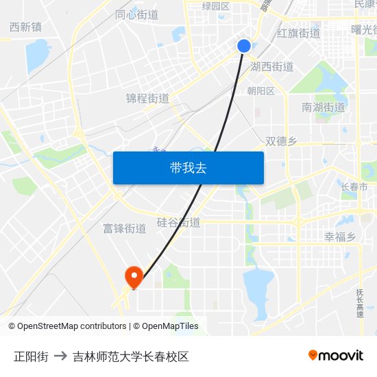 正阳街 to 吉林师范大学长春校区 map