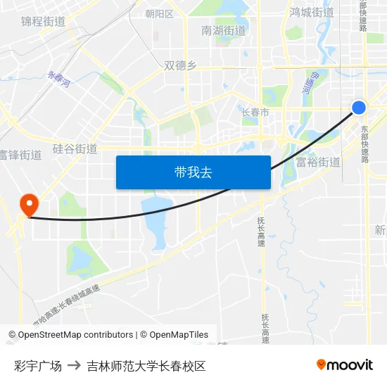彩宇广场 to 吉林师范大学长春校区 map