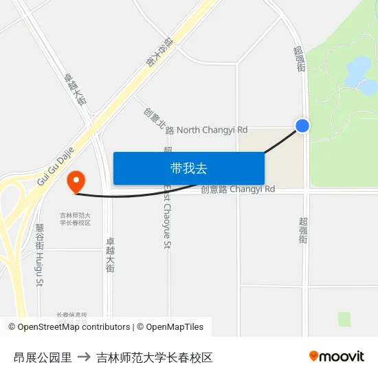 昂展公园里 to 吉林师范大学长春校区 map