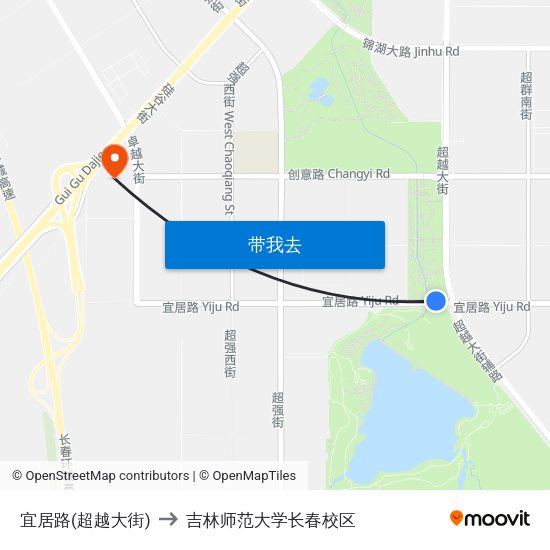 宜居路(超越大街) to 吉林师范大学长春校区 map