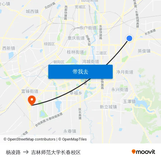 杨凌路 to 吉林师范大学长春校区 map