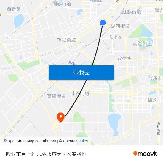 欧亚车百 to 吉林师范大学长春校区 map